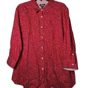Chaps Womens No Iron Long Sleeve Button red Polka Dot Top Plus Size 3X Career